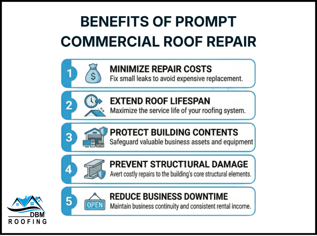 infographic of the benefits of prompt commercial roof repair