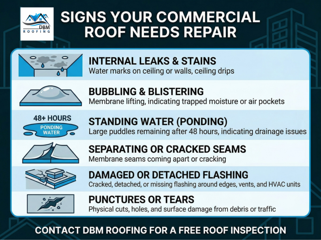 infographic detailing the signs that a commercial roof that needs repair